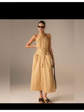 NWT Commense Tan Halter Backless Midi Dress with Belt